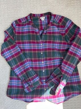 L.L. Bean Green, Magenta & Lavender Plaid Button Shirt